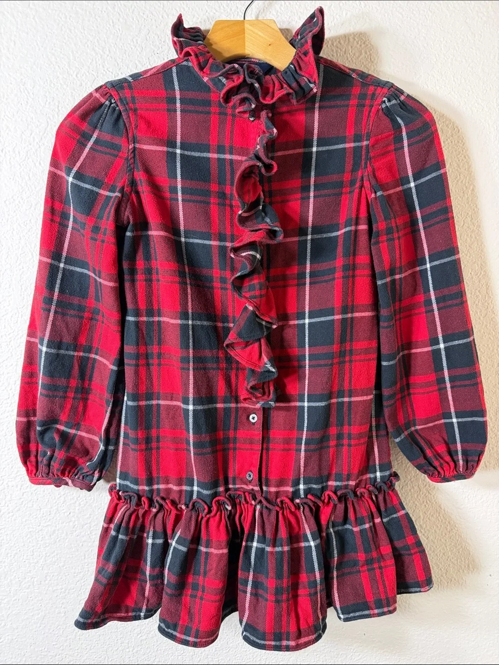Ralph Lauren Girls Red Plaid Tartan Ruffle Dress Christmas Holiday Preppy Sz 7